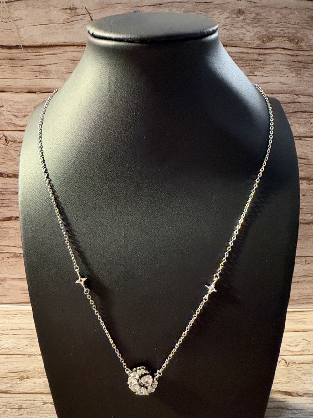 925 Sterling Silver 0.5ct Moon Star Pendant Women Necklace